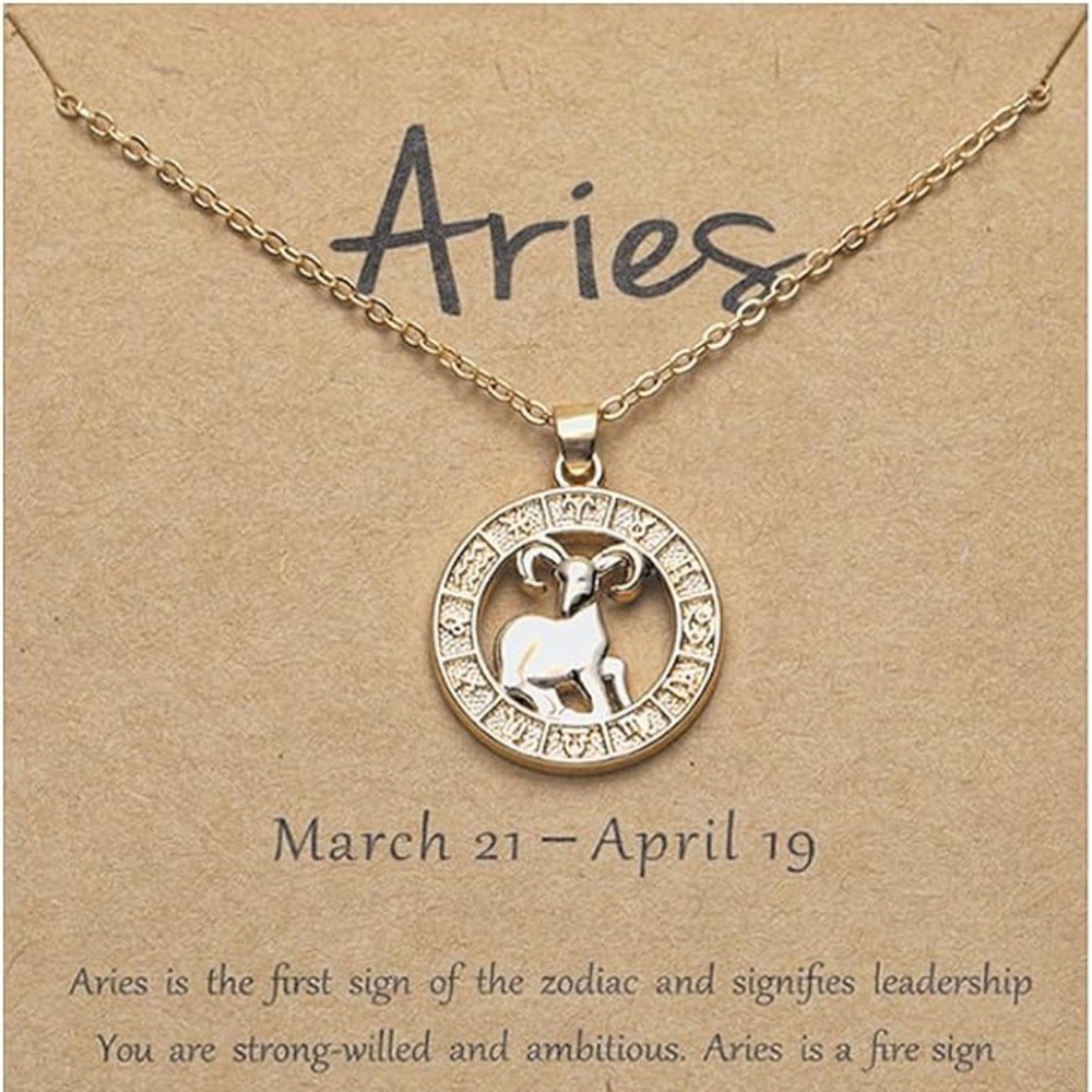 Aries Zodiac Necklace Gold Painted Birthday Gift Christmas Gift